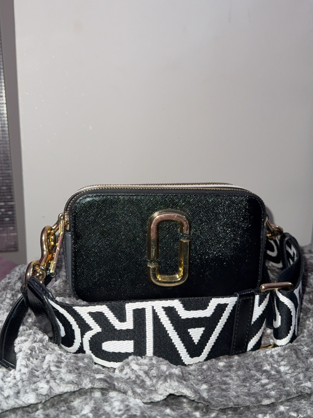 Marc Jacobs Black Crossbody Camera Bag with Logo Strap